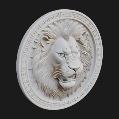 Lion Head Oval Relief Plaque Design 11 3D Print Model