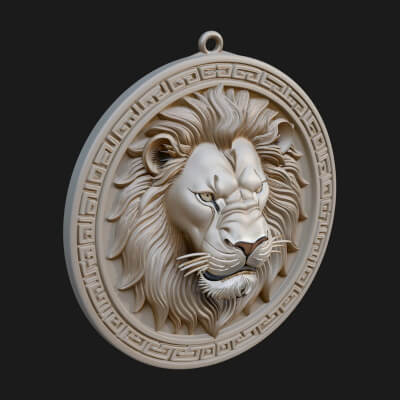 Lion Head Oval Relief Plaque Design 12 3D Print Model