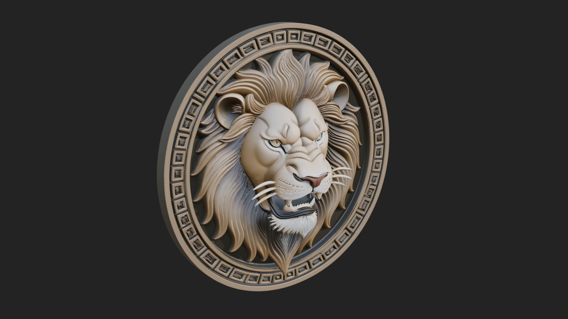 Lion Head Oval Relief Plaque Design 2 3D Print Model 3D Model