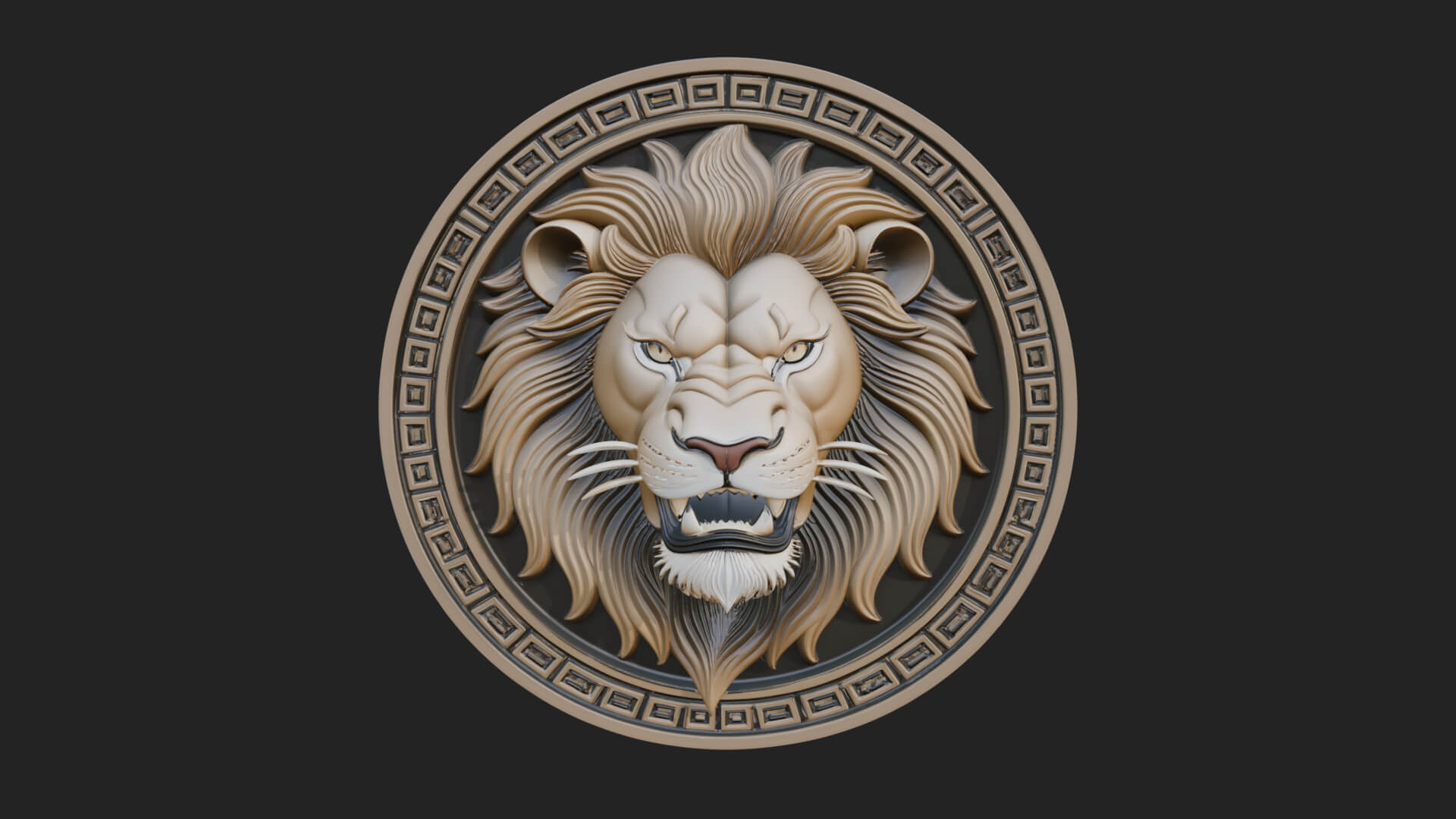 Lion Head Oval Relief Plaque Design 2 3D Print Model 3D Model