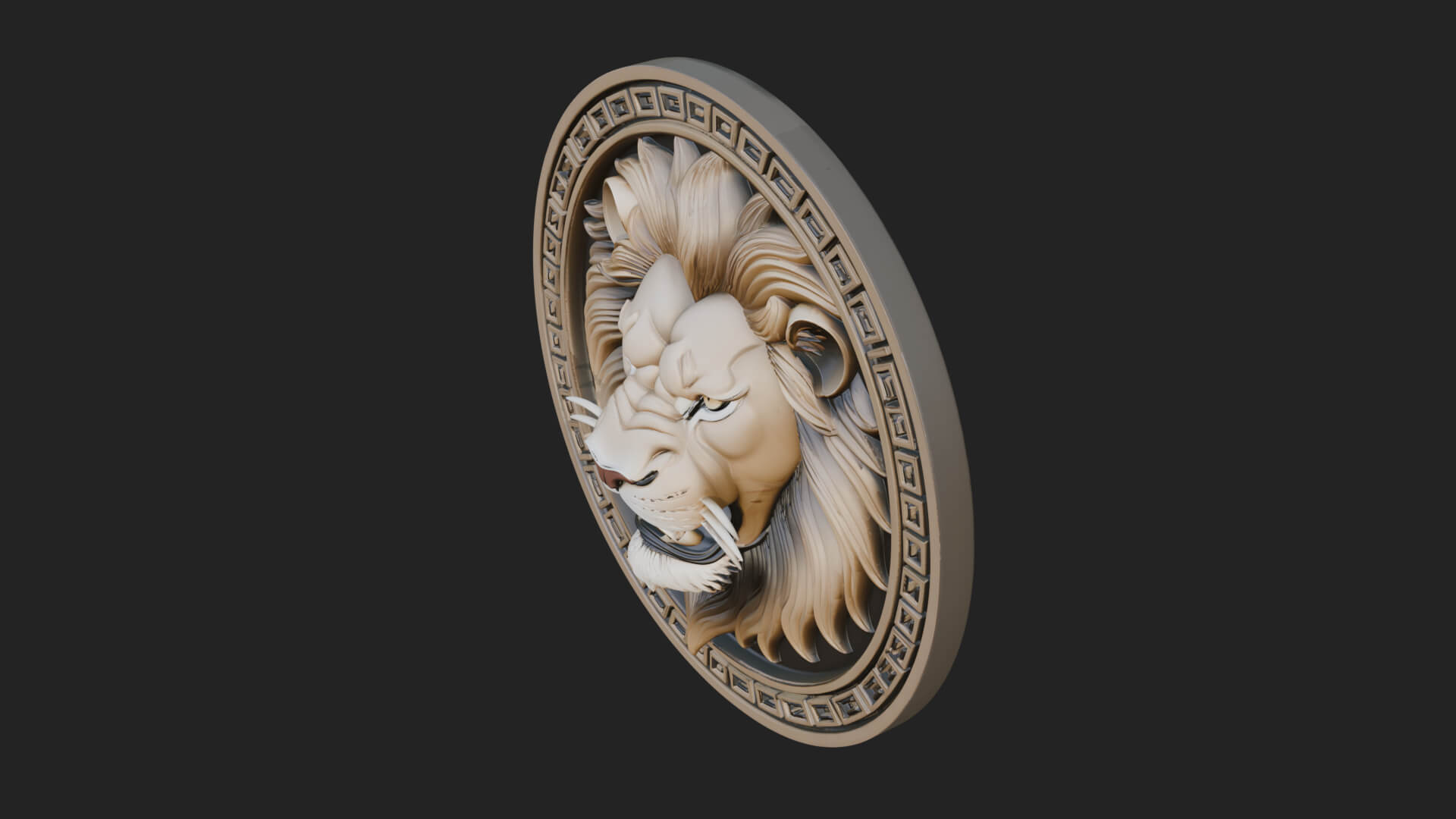 Lion Head Oval Relief Plaque Design 2 3D Print Model 3D Model