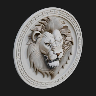 Lion Head Oval Relief Plaque Design 5 3D Print Model