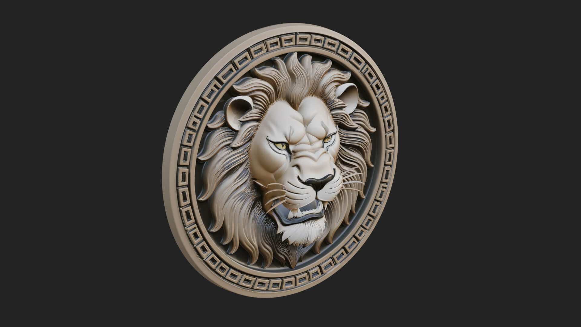 Lion Head Oval Relief Plaque Design 6 3D Print Model 3D Model