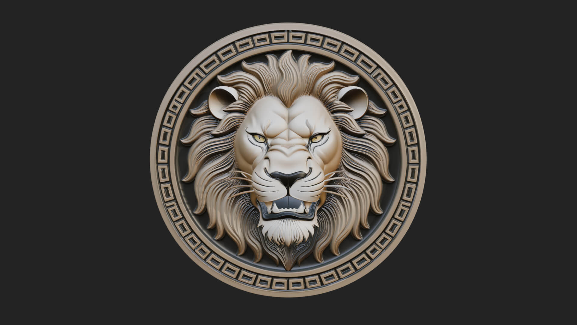 Lion Head Oval Relief Plaque Design 6 3D Print Model 3D Model