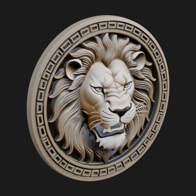 Lion Head Oval Relief Plaque Design 6 3D Print Model