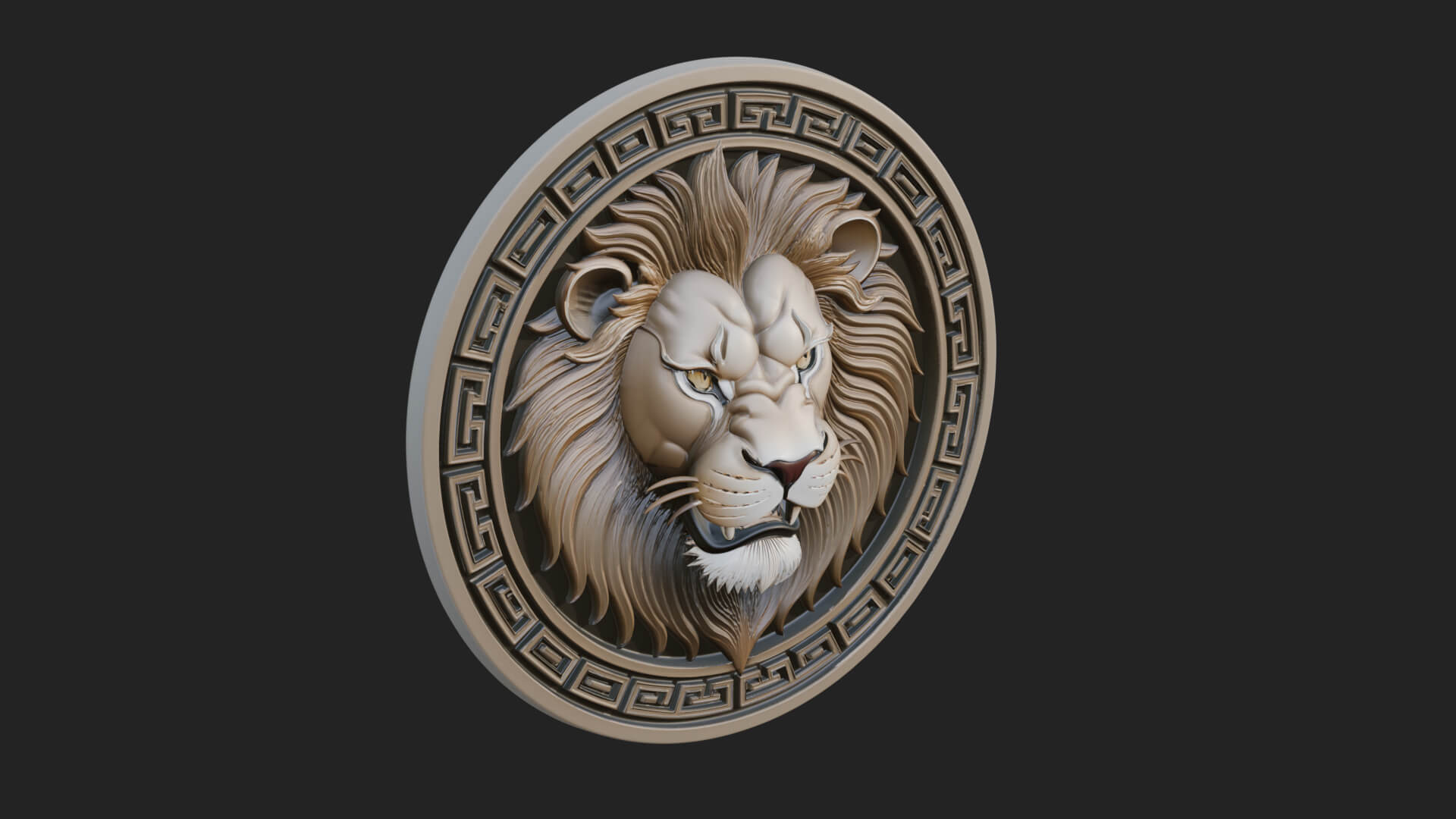 Lion Head Oval Relief Plaque Design 8 3D Print Model 3D Model
