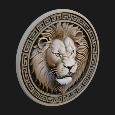Lion Head Oval Relief Plaque Design 8 3D Print Model