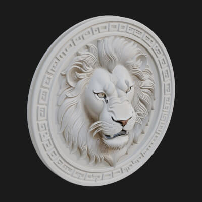 Lion Head Oval Relief Plaque Design 9 3D Print Model