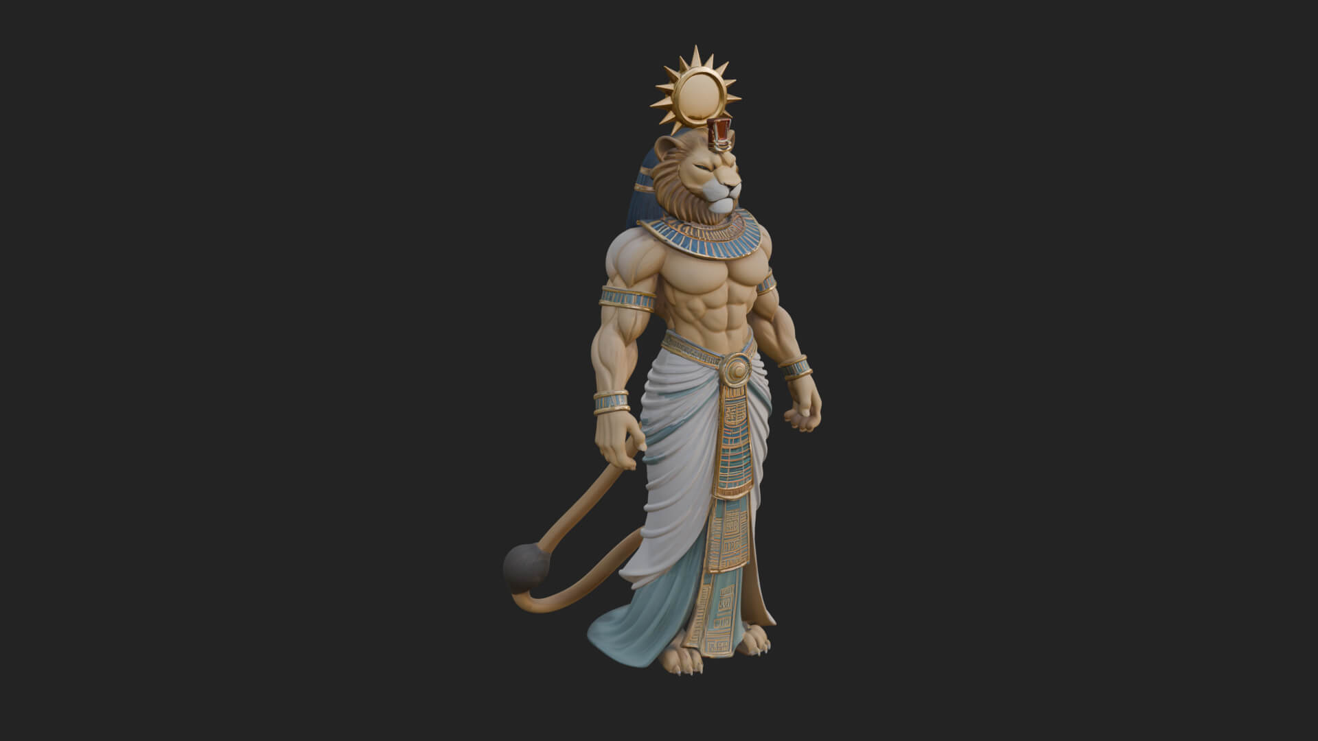 Lion-Headed Egyptian God Statue Design 4 3D Print Model 3D Model