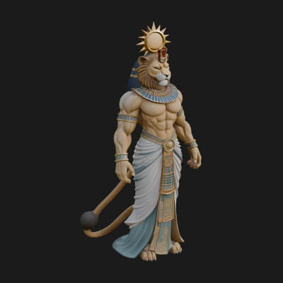 Lion-Headed Egyptian God Statue Design 4 3D Print Model