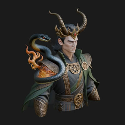 Loki Trickster God Statue Design 4 3D Print Model