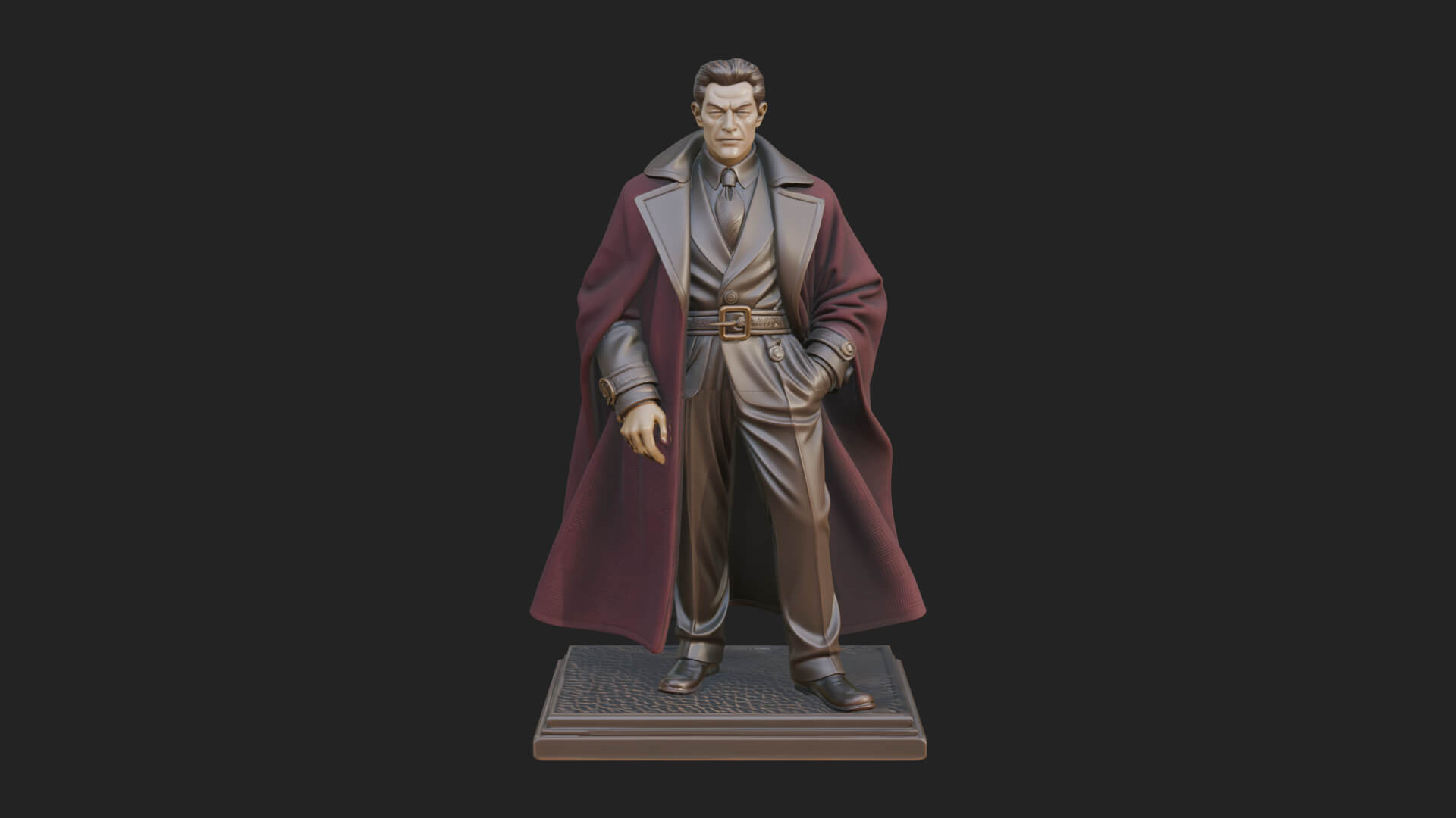 Long Coat Caped Man Statue Design 2 3D Print Model 3D Model