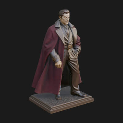 Long Coat Caped Man Statue Design 2 3D Print Model