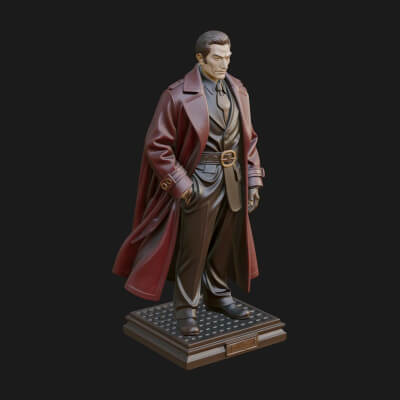 Long Coat Caped Man Statue Design 3 3D Print Model