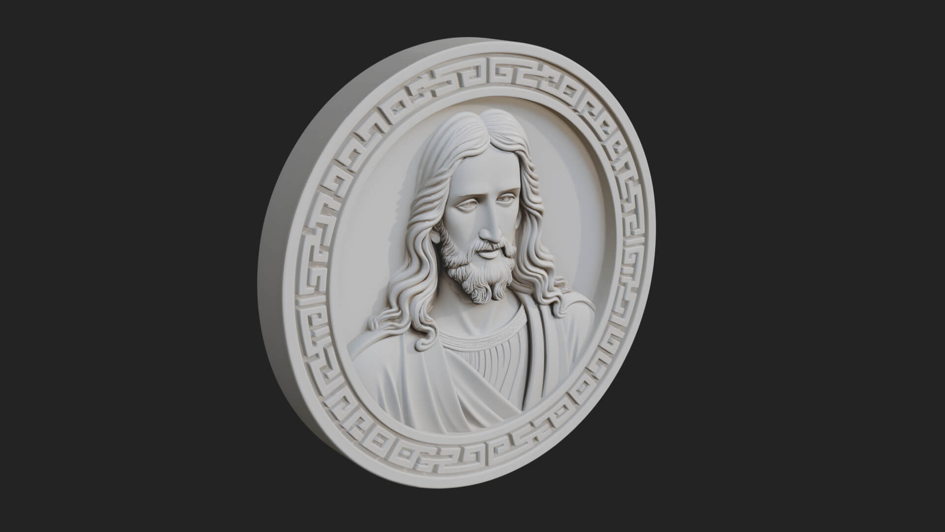 Long-Haired Christ Oval Plaque Design 1 3D Print Model 3D Model