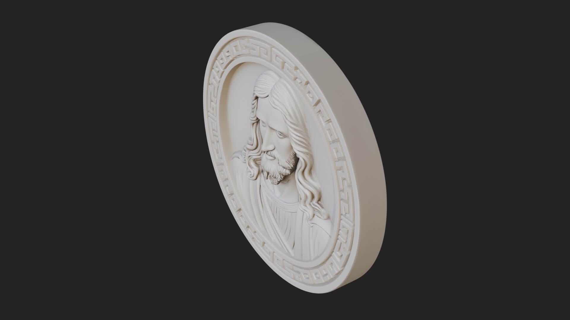 Long-Haired Christ Oval Plaque Design 1 3D Print Model 3D Model