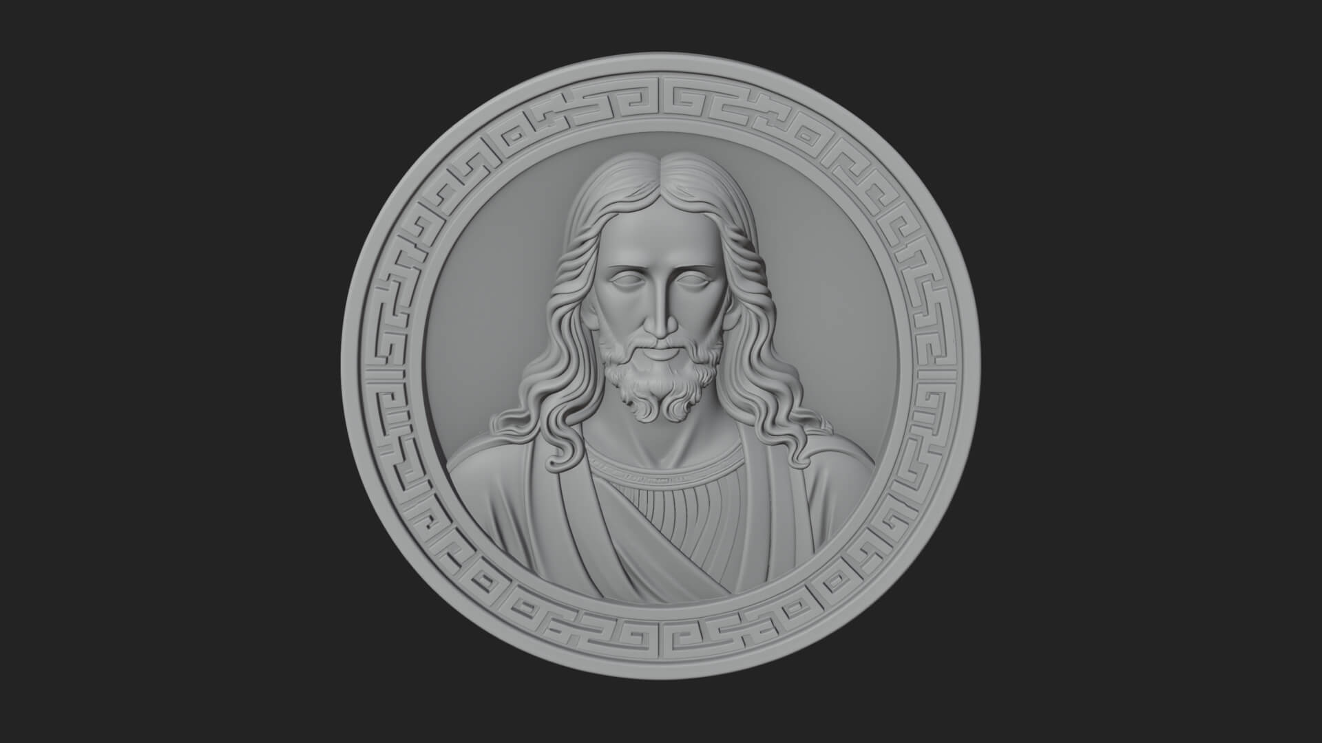 Long-Haired Christ Oval Plaque Design 1 3D Print Model 3D Model