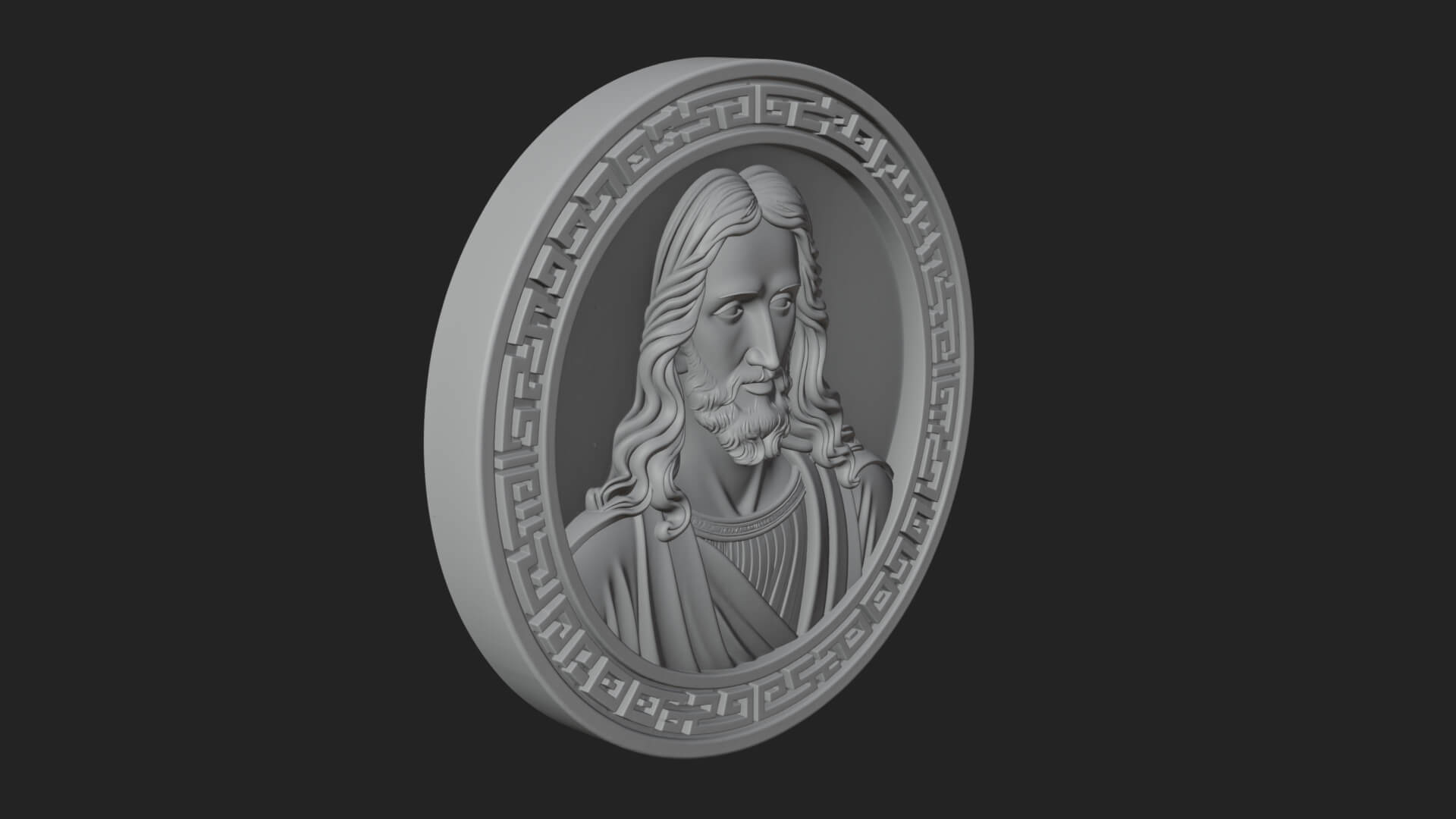Long-Haired Christ Oval Plaque Design 1 3D Print Model 3D Model