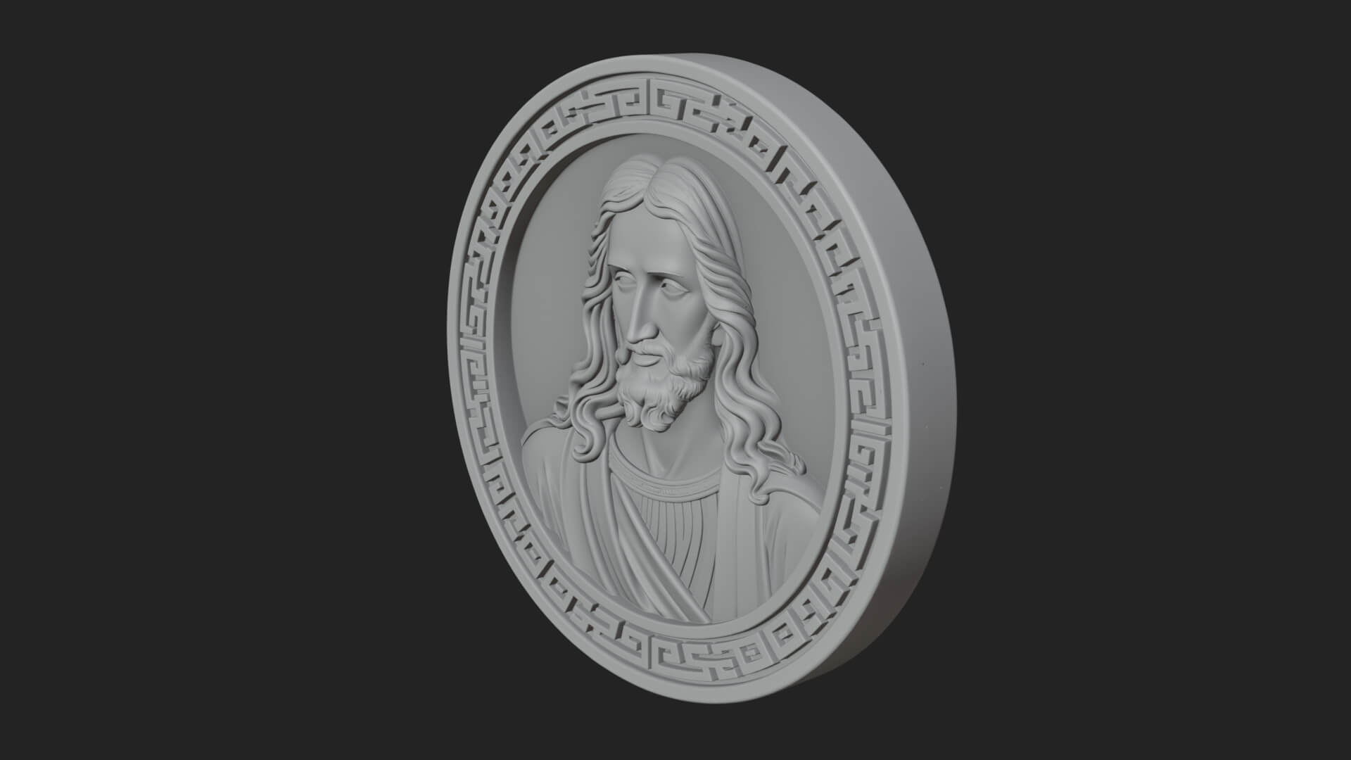Long-Haired Christ Oval Plaque Design 1 3D Print Model 3D Model