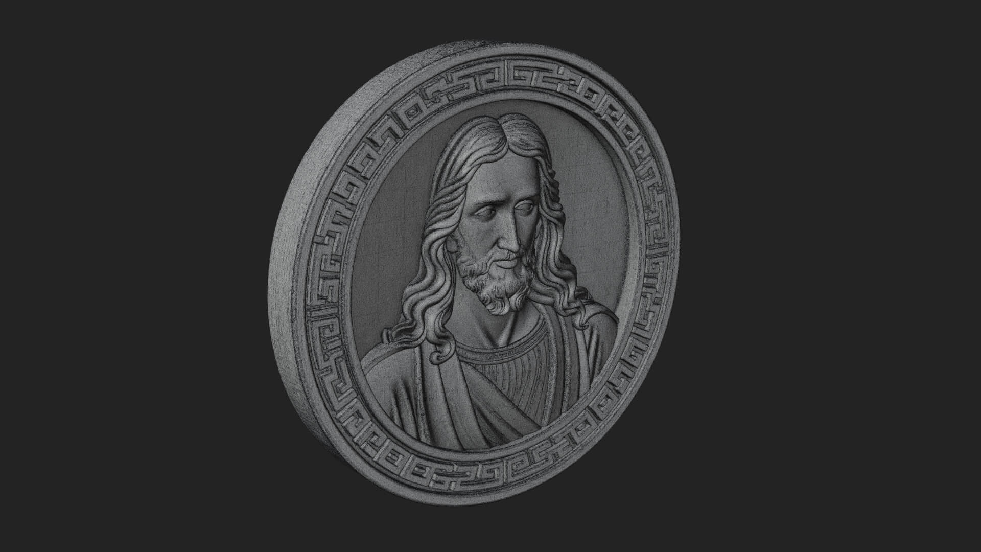 Long-Haired Christ Oval Plaque Design 1 3D Print Model 3D Model