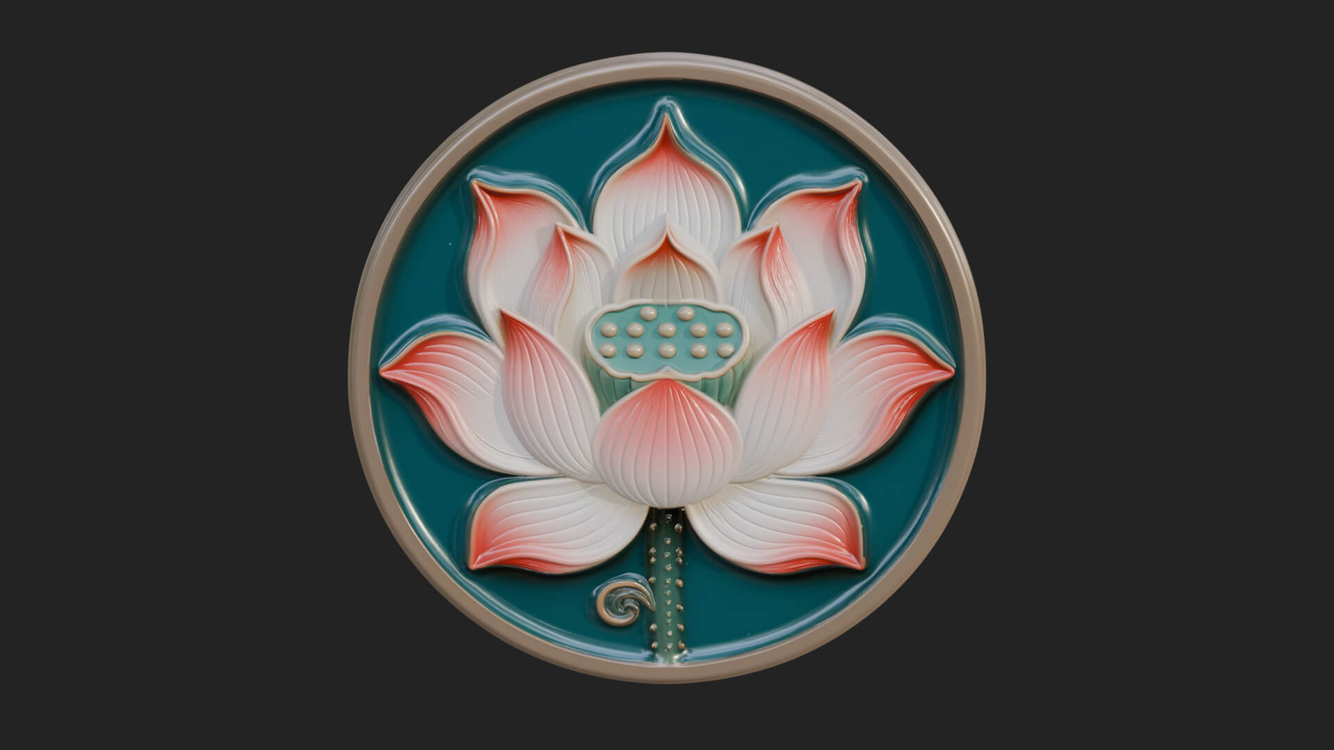 Lotus Bloom Oval Relief Plaque Design 10 3D Print Model 3D Model
