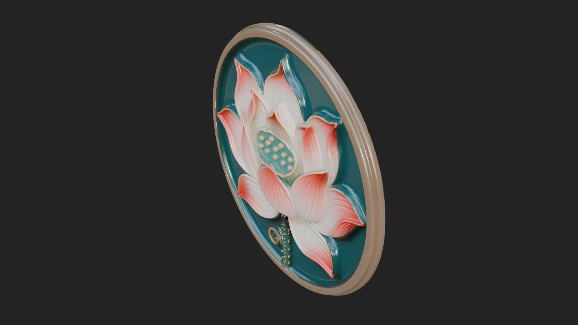 Lotus Bloom Oval Relief Plaque Design 10 3D Print Model 3D Model