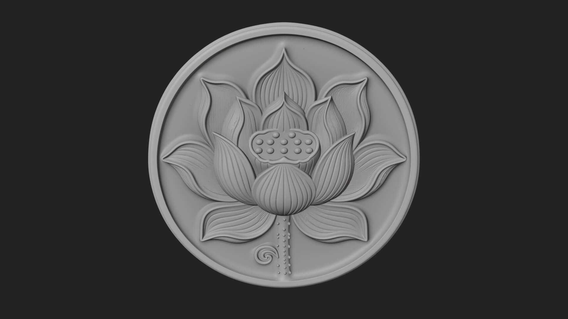 Lotus Bloom Oval Relief Plaque Design 10 3D Print Model 3D Model