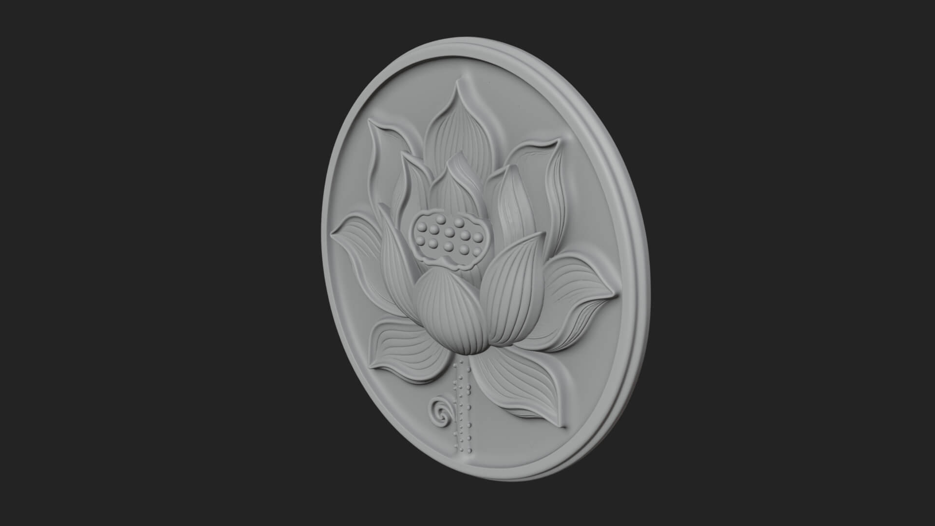 Lotus Bloom Oval Relief Plaque Design 10 3D Print Model 3D Model