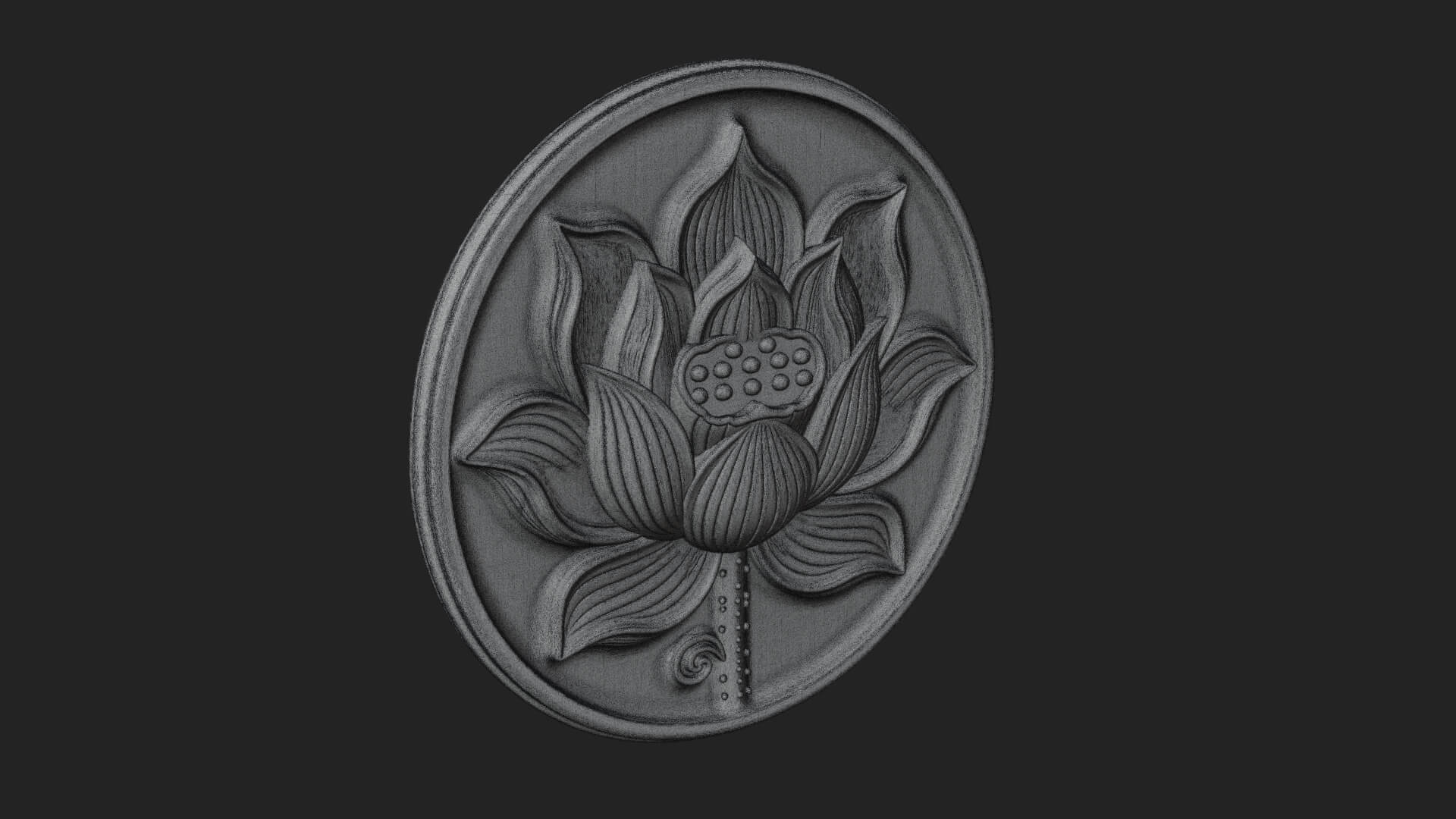 Lotus Bloom Oval Relief Plaque Design 10 3D Print Model 3D Model