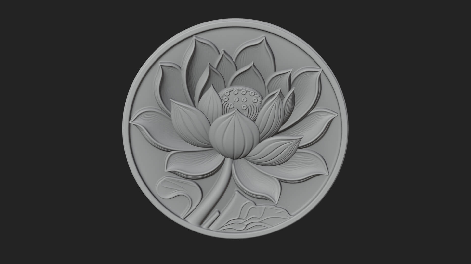 Lotus Bloom Oval Relief Plaque Design 11 3D Print Model 3D Model