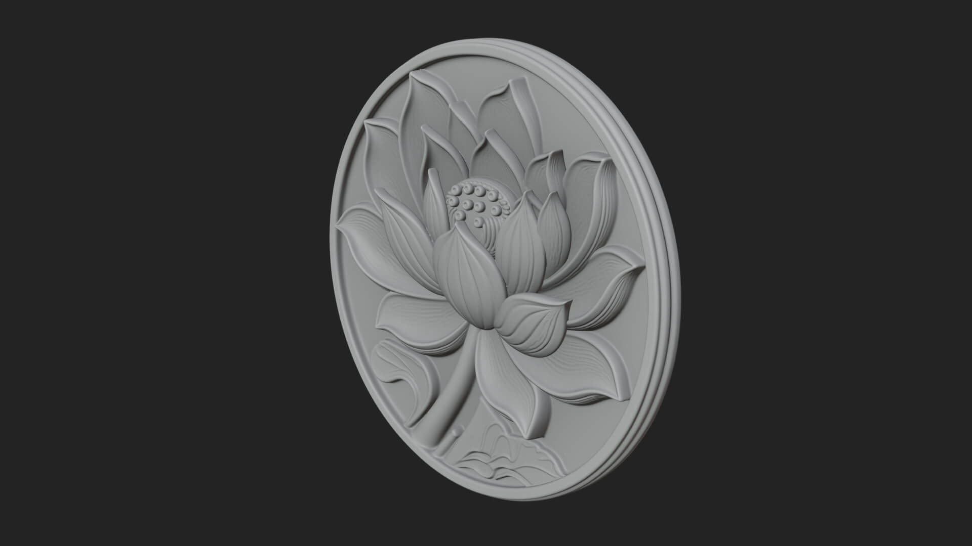 Lotus Bloom Oval Relief Plaque Design 11 3D Print Model 3D Model