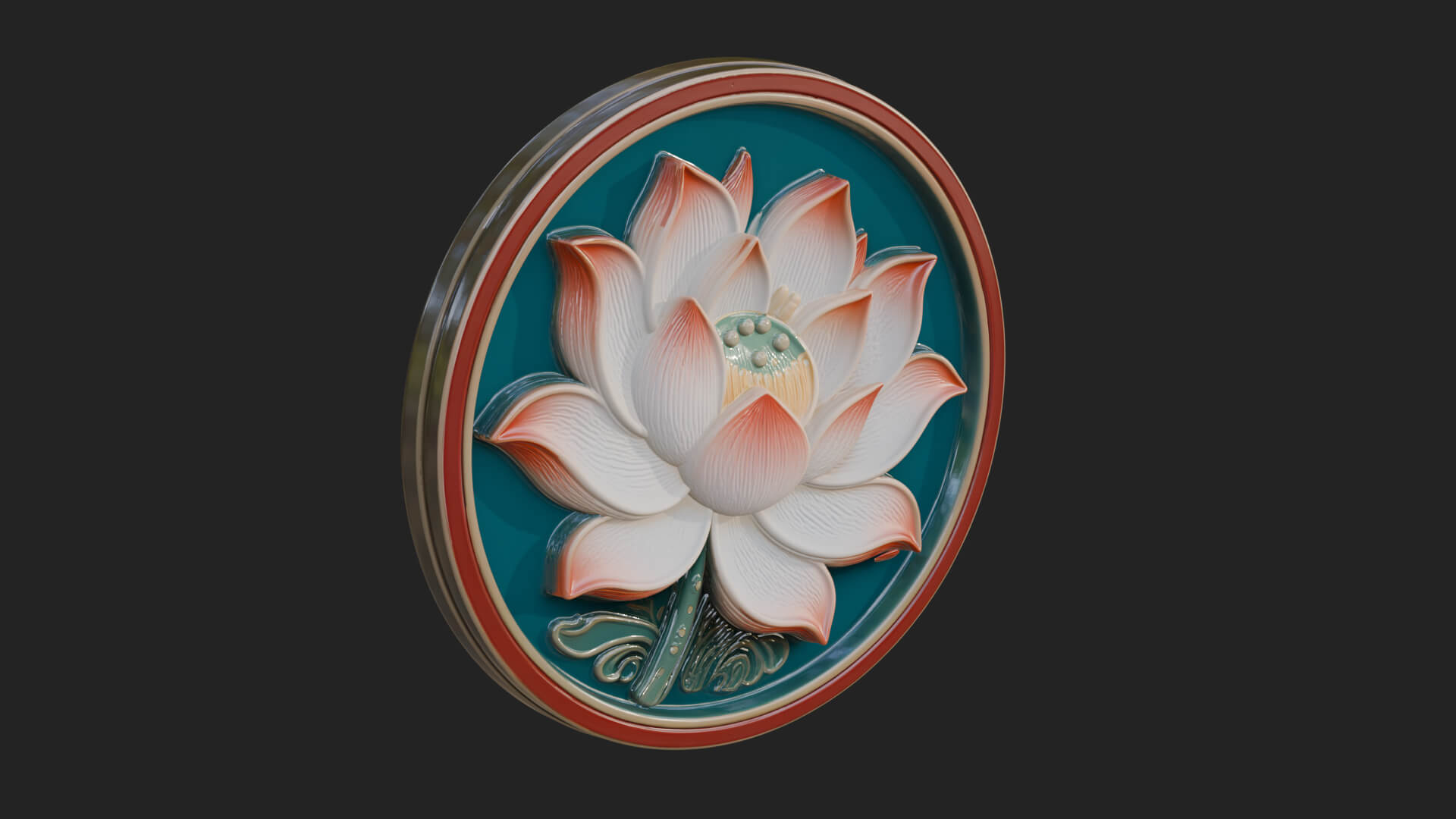 Lotus Bloom Oval Relief Plaque Design 12 3D Print Model 3D Model
