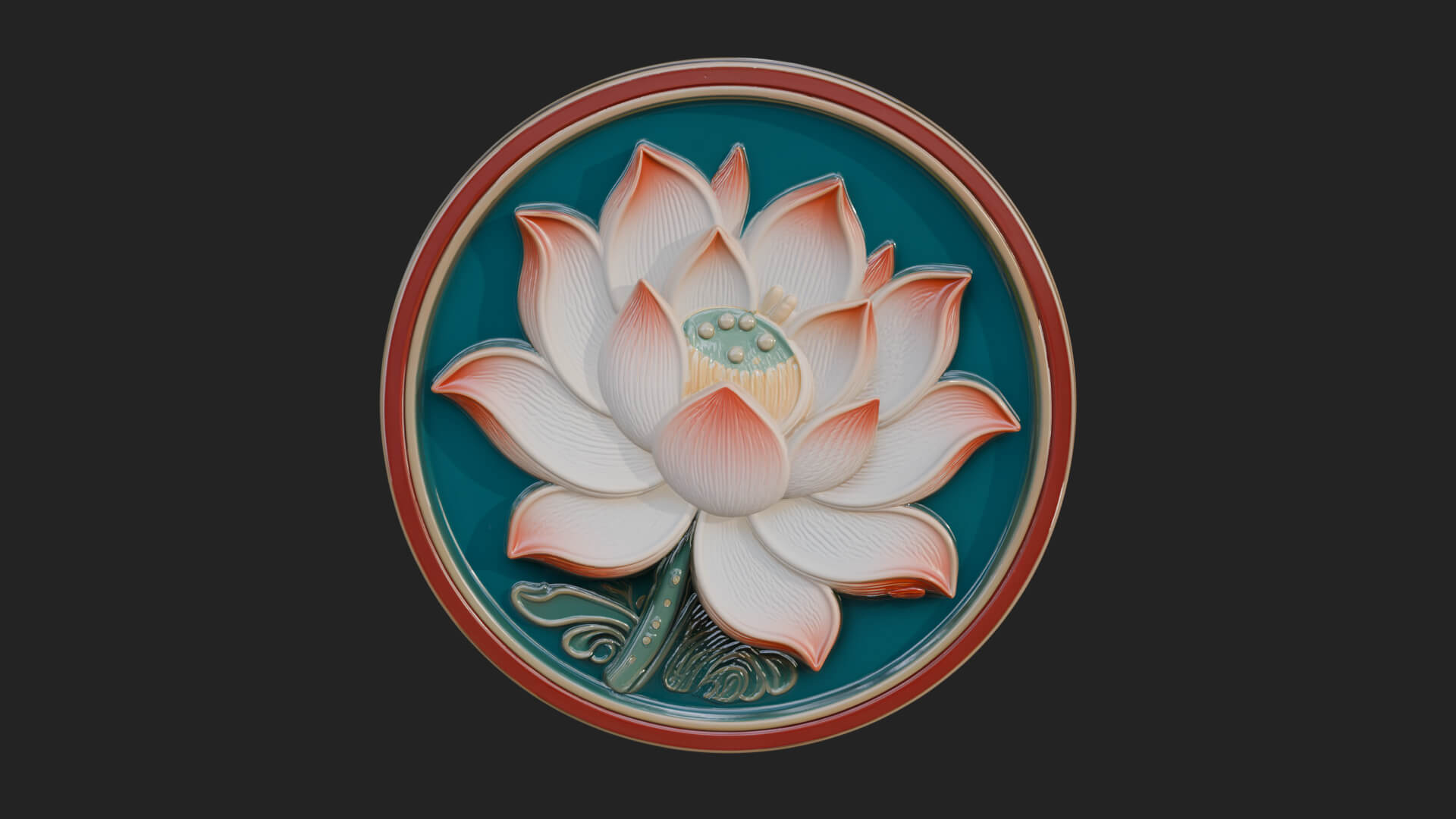 Lotus Bloom Oval Relief Plaque Design 12 3D Print Model 3D Model