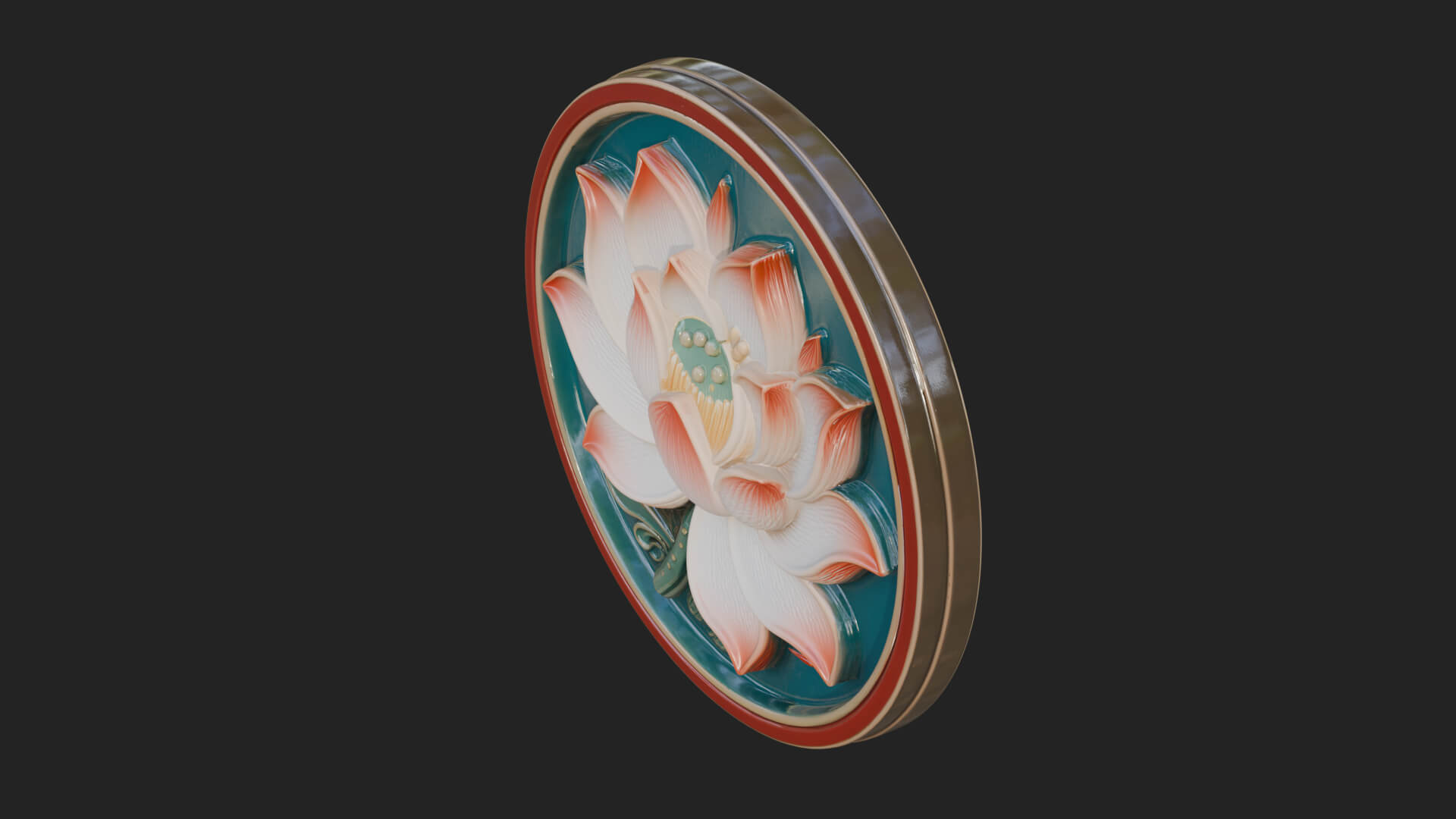 Lotus Bloom Oval Relief Plaque Design 12 3D Print Model 3D Model