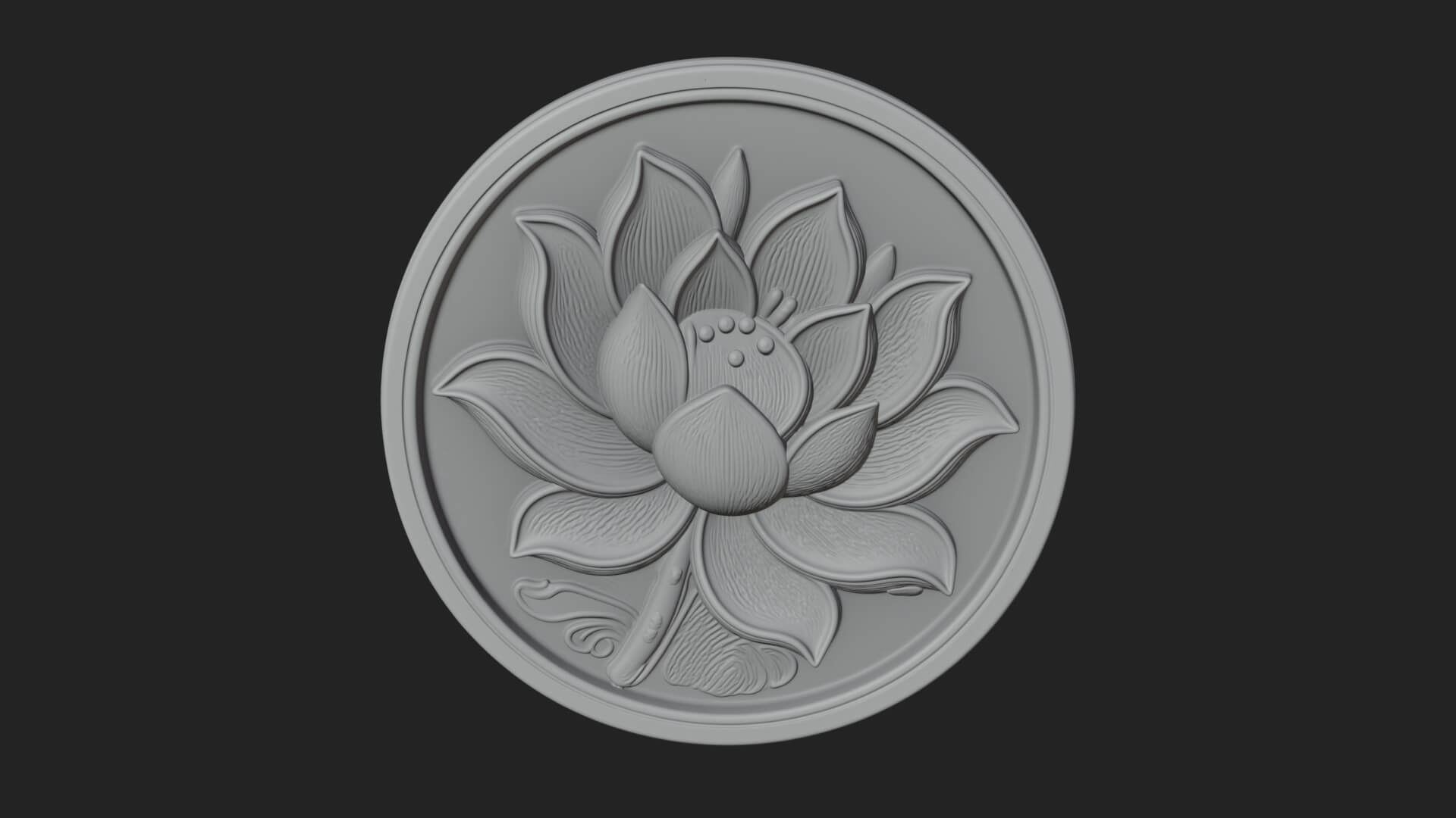 Lotus Bloom Oval Relief Plaque Design 12 3D Print Model 3D Model
