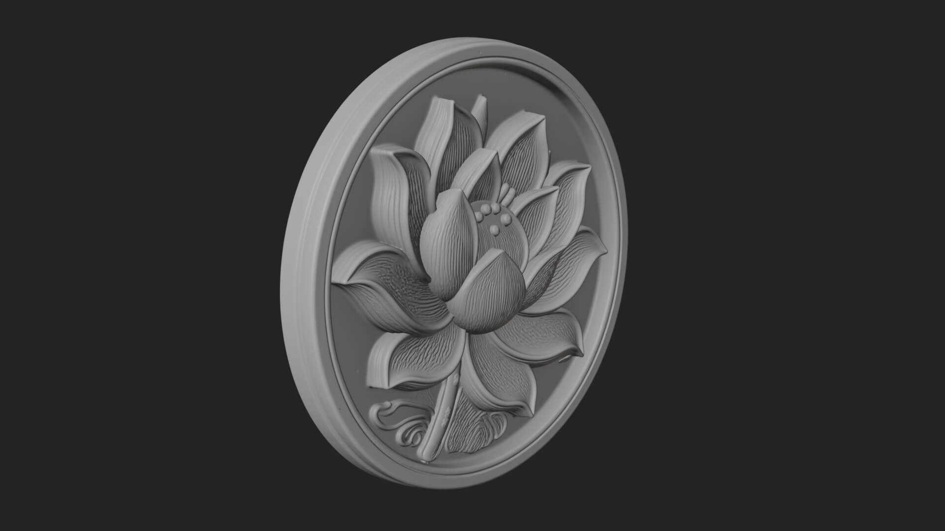 Lotus Bloom Oval Relief Plaque Design 12 3D Print Model 3D Model