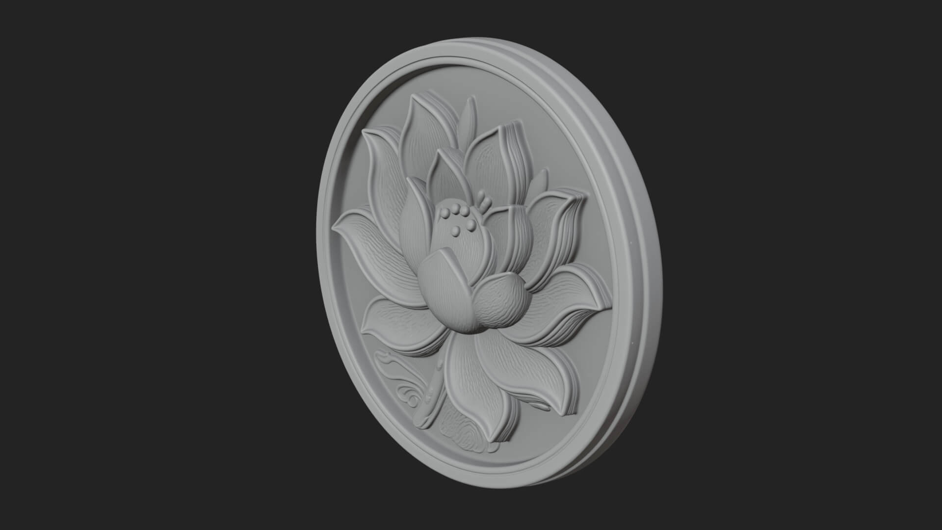 Lotus Bloom Oval Relief Plaque Design 12 3D Print Model 3D Model