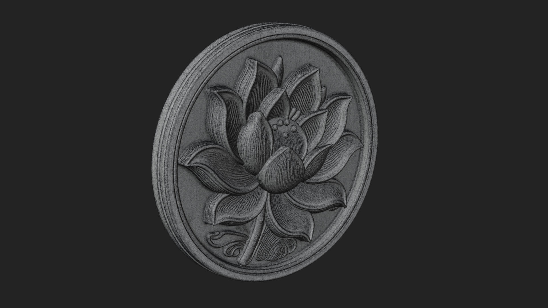 Lotus Bloom Oval Relief Plaque Design 12 3D Print Model 3D Model