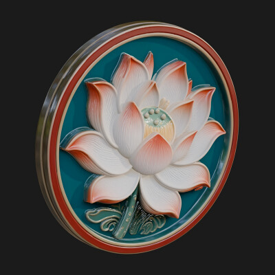 Lotus Bloom Oval Relief Plaque Design 12 3D Print Model