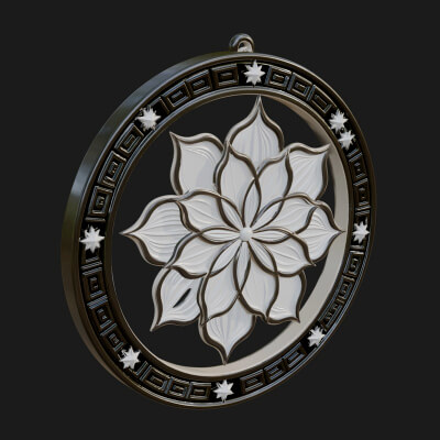 Lotus Bloom Oval Relief Plaque Design 2 3D Print Model