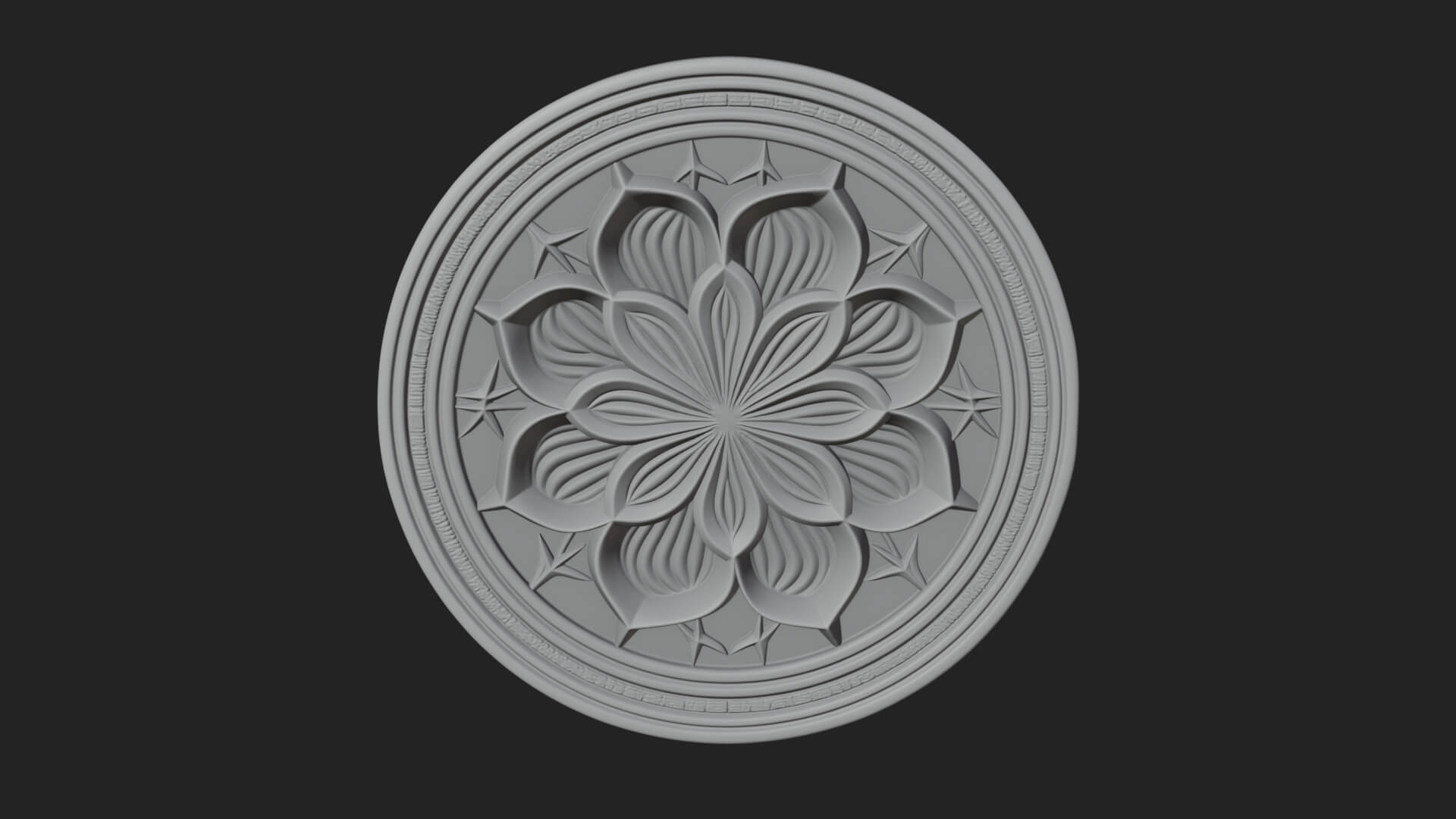 Lotus Bloom Oval Relief Plaque Design 3 3D Print Model 3D Model