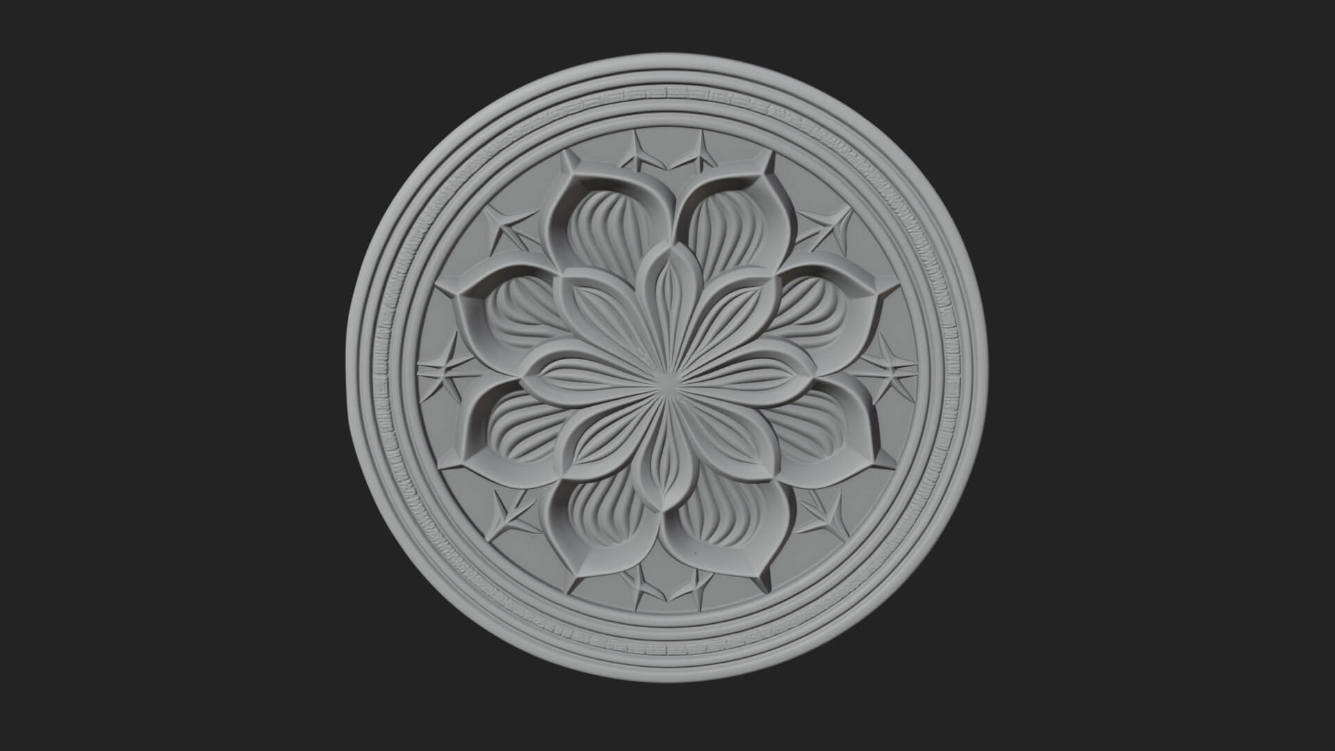 Lotus Bloom Oval Relief Plaque Design 3 3D Print Model 3D Model