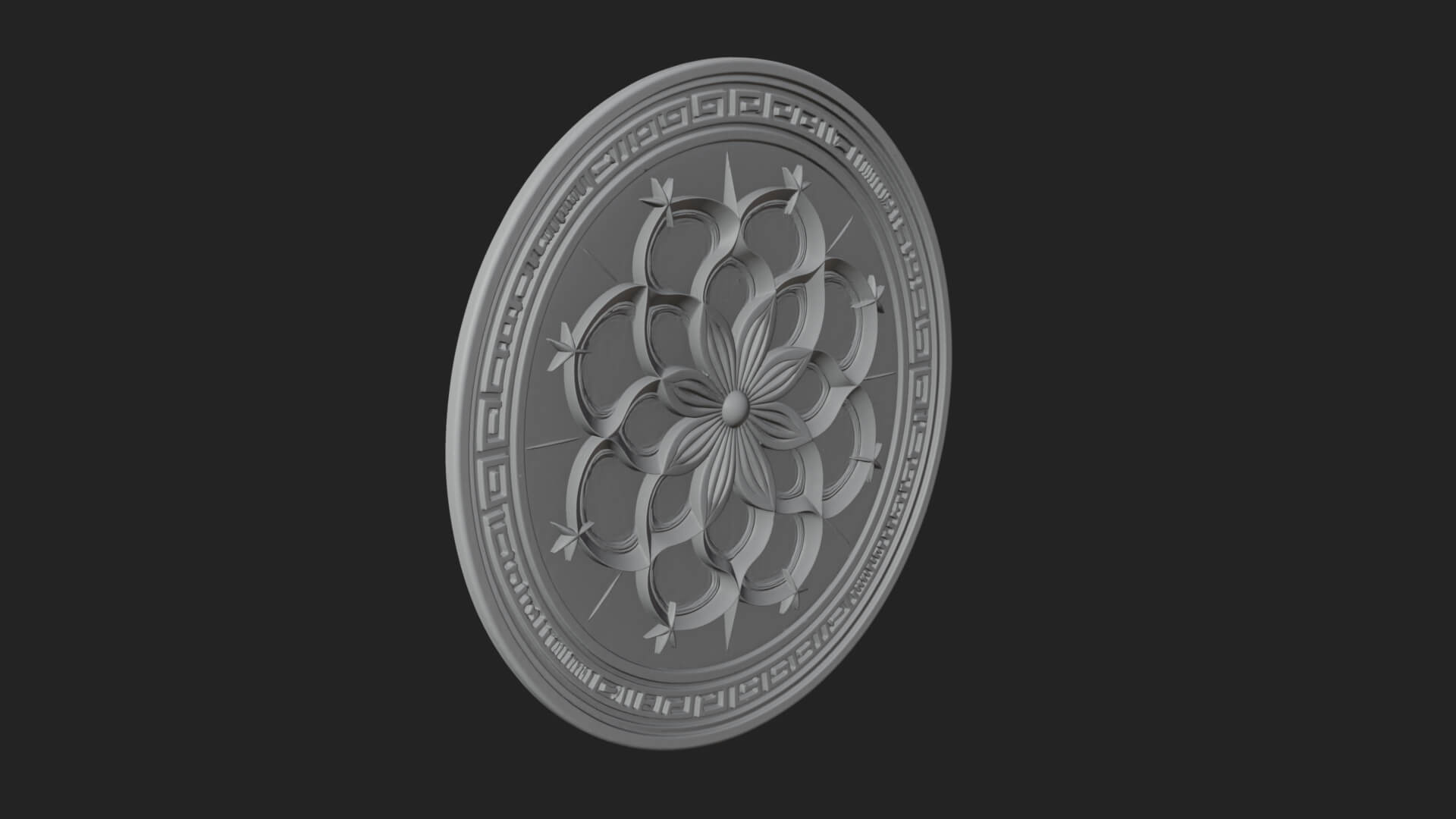 Lotus Bloom Oval Relief Plaque Design 4 3D Print Model 3D Model