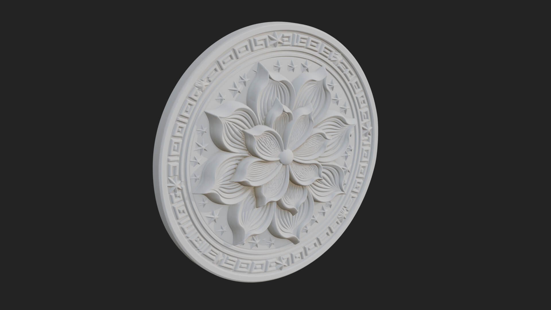 Lotus Bloom Oval Relief Plaque Design 5 3D Print Model 3D Model