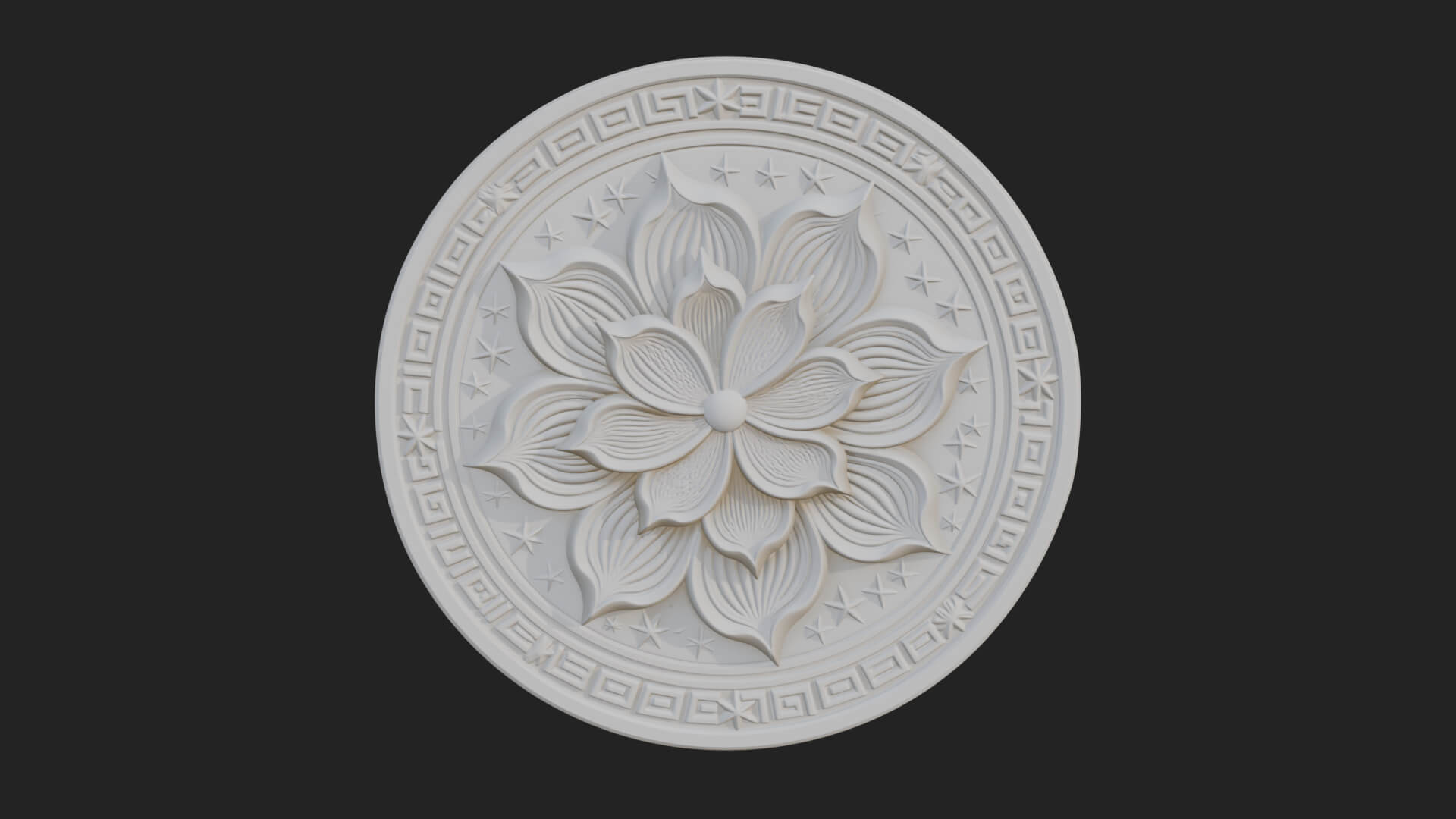Lotus Bloom Oval Relief Plaque Design 5 3D Print Model 3D Model