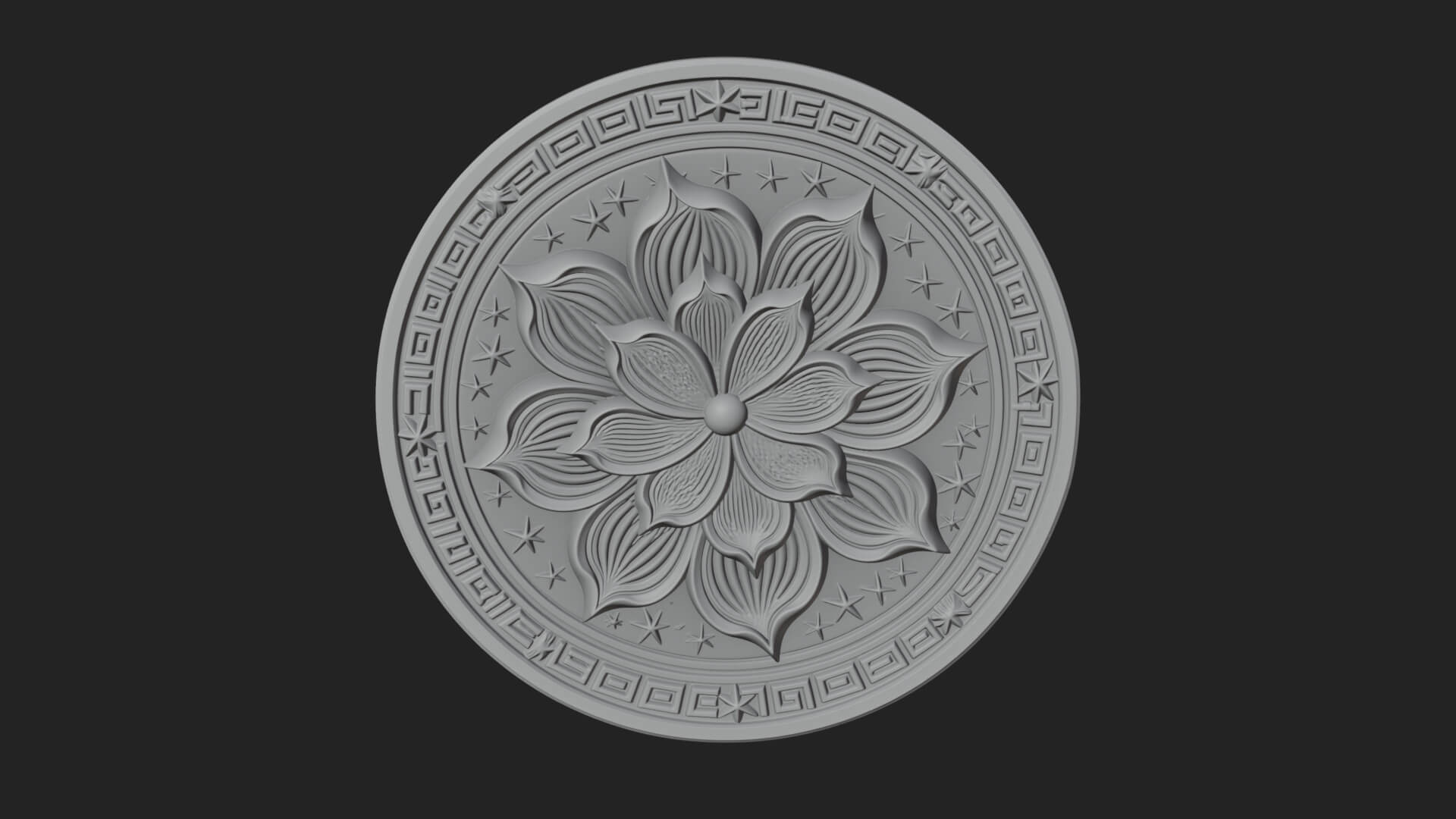Lotus Bloom Oval Relief Plaque Design 5 3D Print Model 3D Model