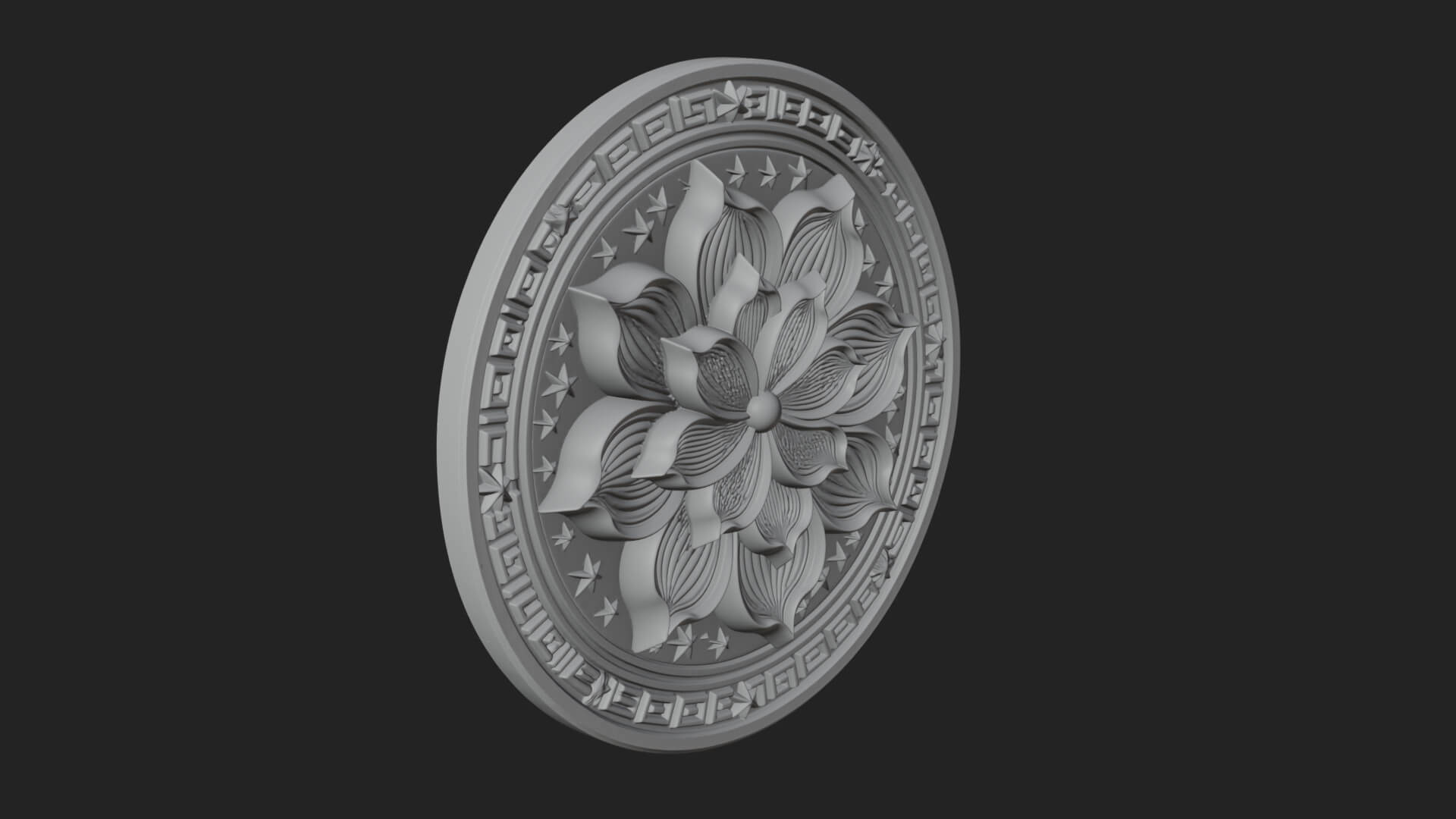 Lotus Bloom Oval Relief Plaque Design 5 3D Print Model 3D Model