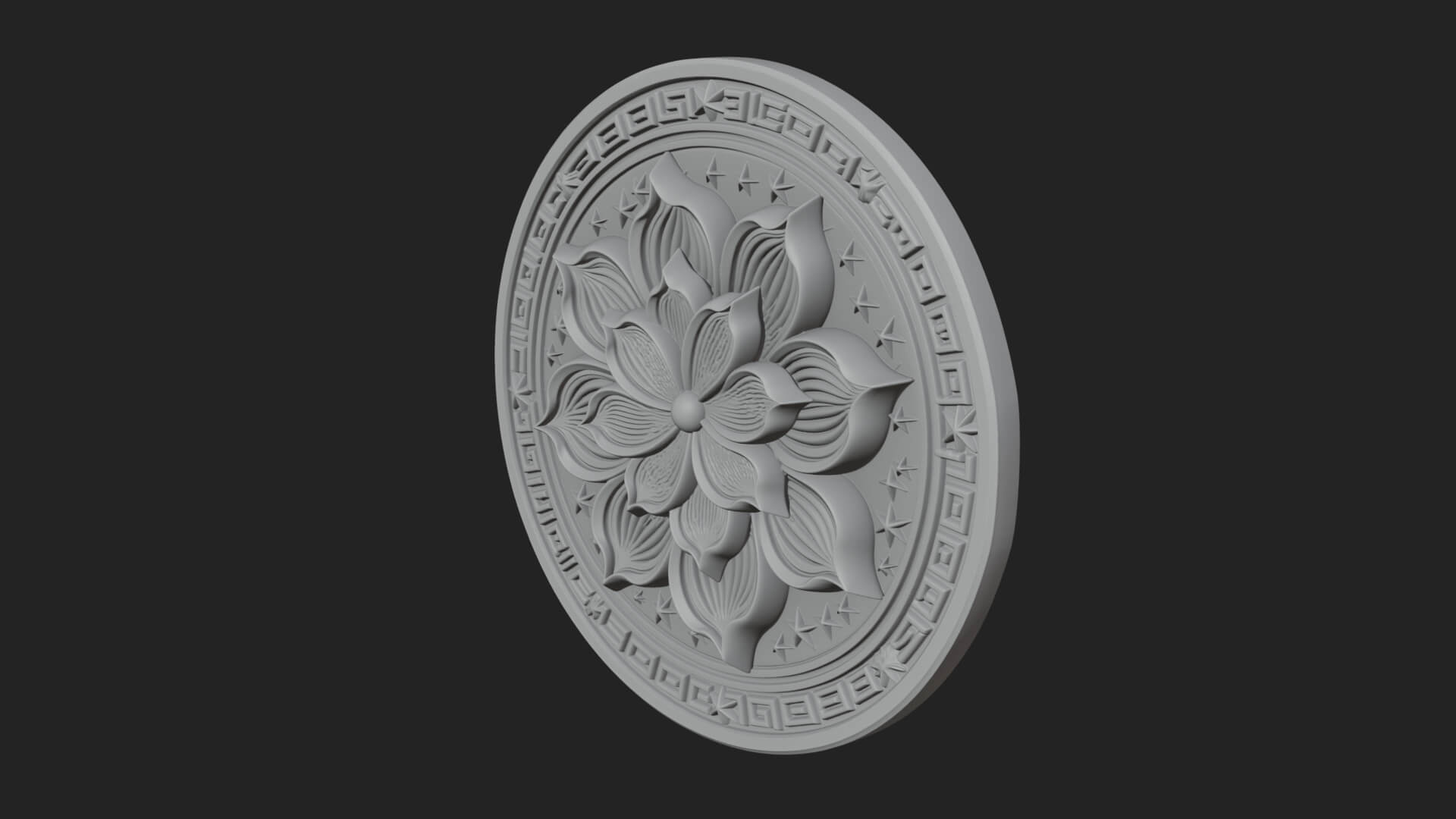 Lotus Bloom Oval Relief Plaque Design 5 3D Print Model 3D Model