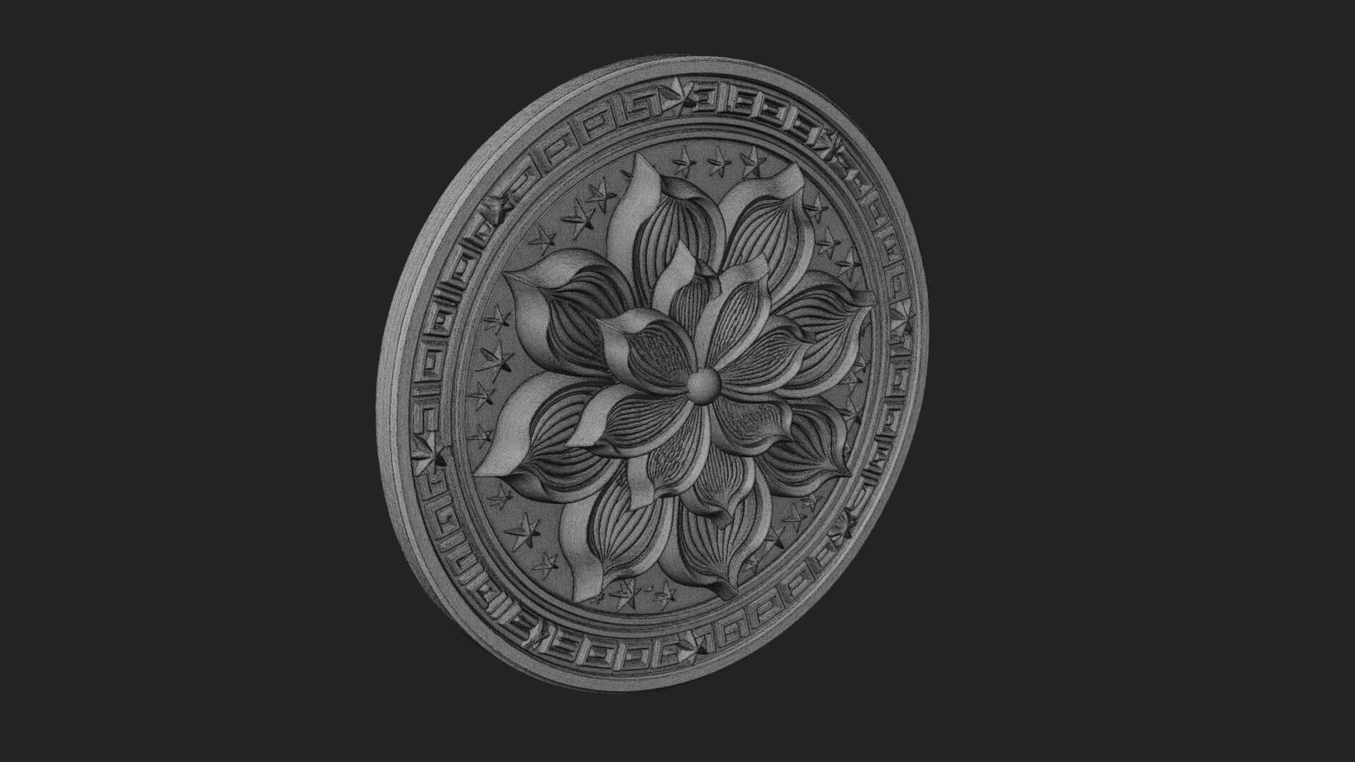 Lotus Bloom Oval Relief Plaque Design 5 3D Print Model 3D Model