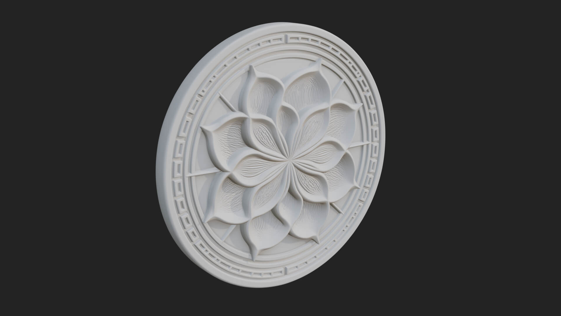 Lotus Bloom Oval Relief Plaque Design 6 3D Print Model 3D Model